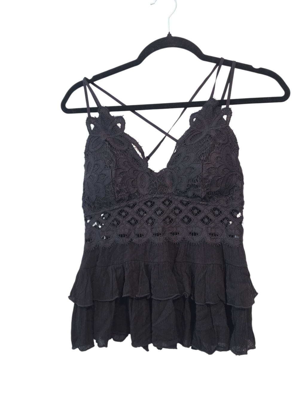 Anemone Black Lace Tiered Ruffle Camisole Size Large